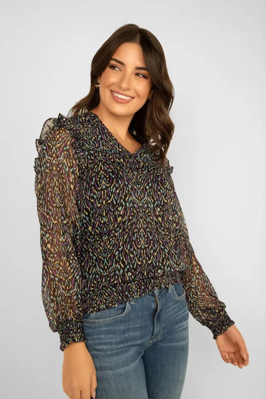 Abstract Print Smocked Blouse sold by Bellissima