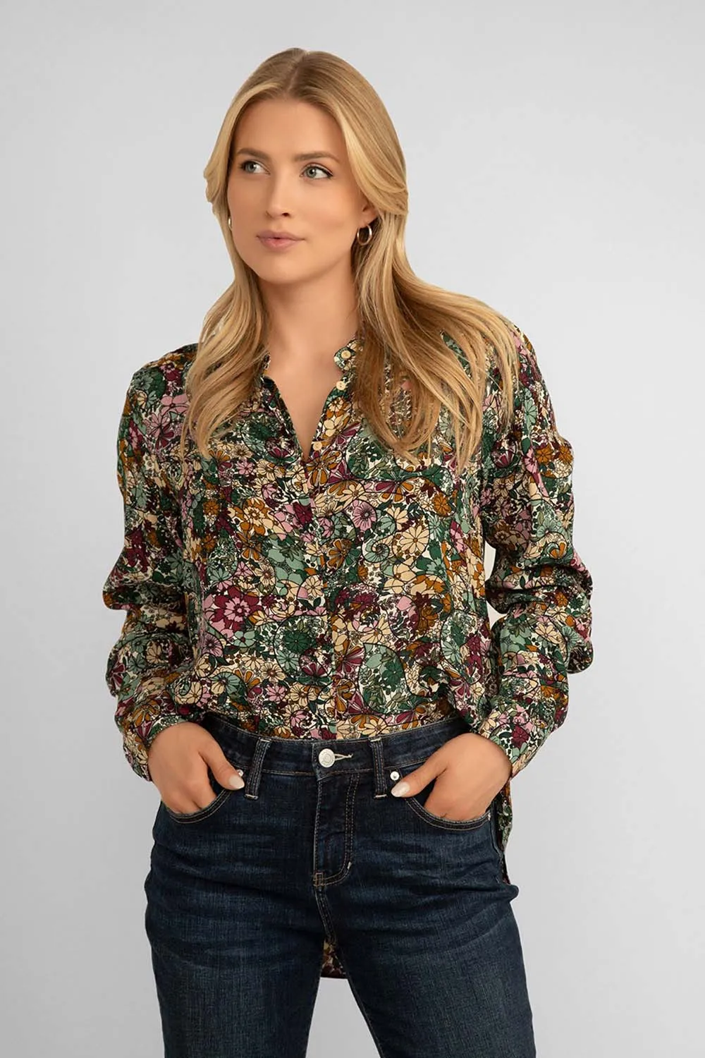 Long Sleeve Emerald Floral Blouse sold by Bellissima product image thumbnail 2
