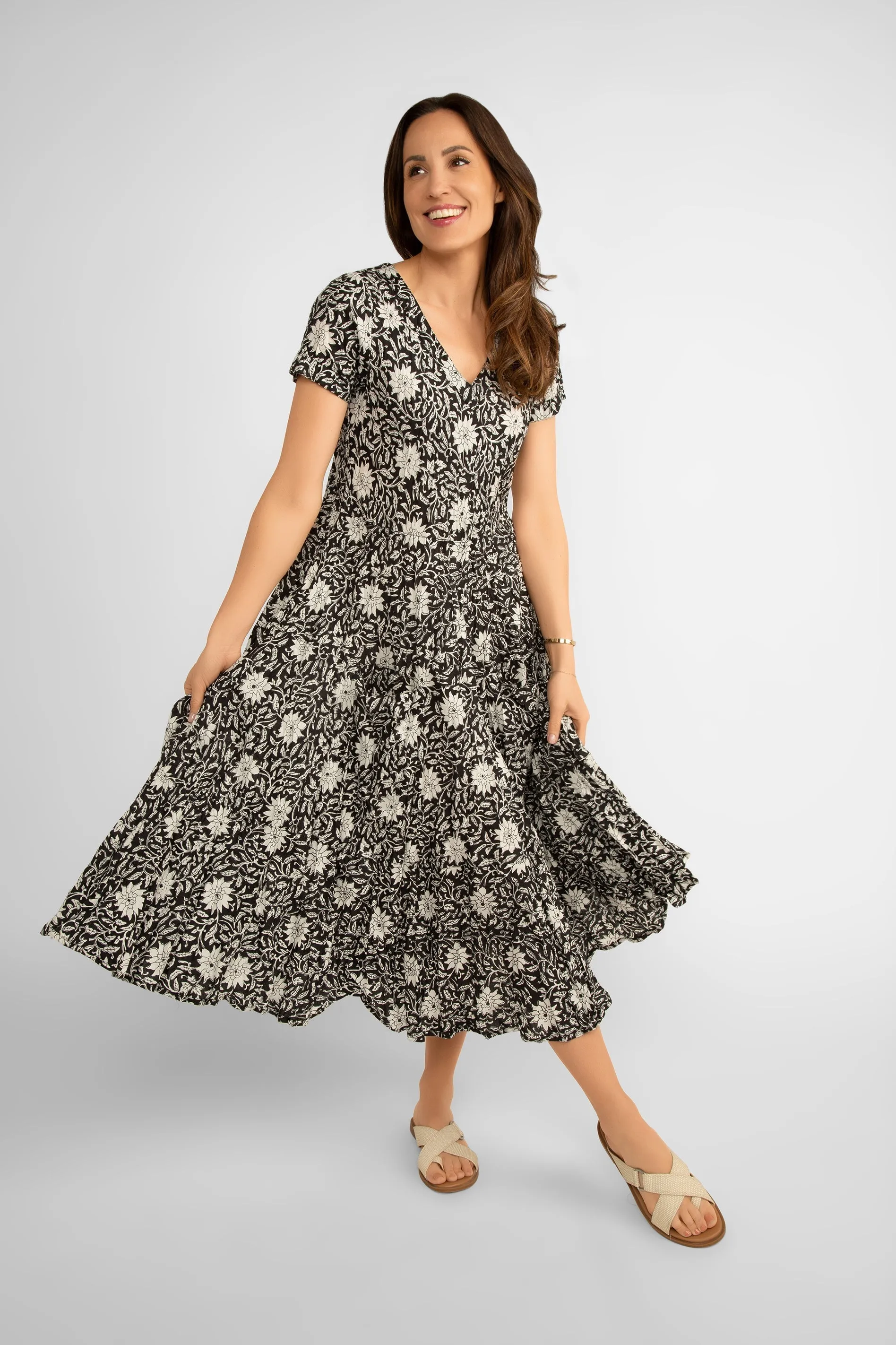 Jazi Short Sleeve V-Neck Tiered Dress sold by Bellissima