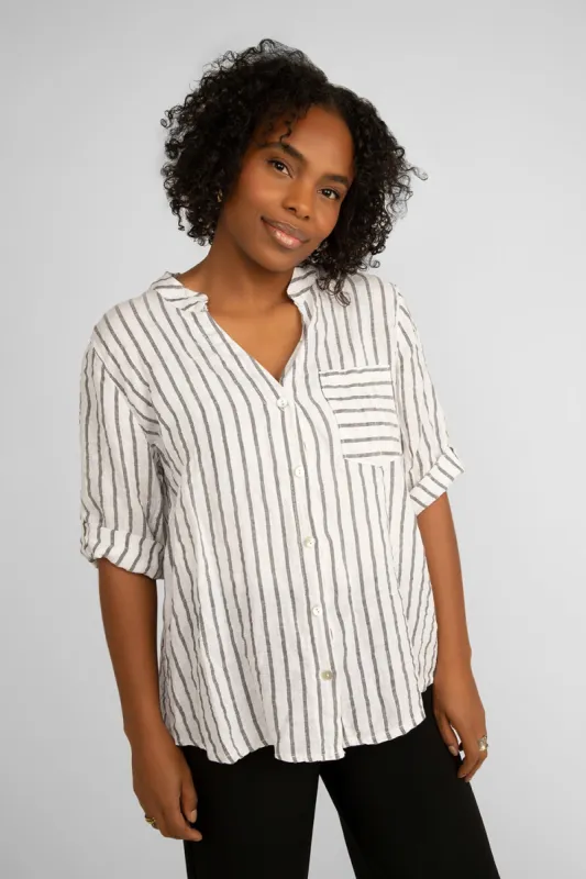 Short Sleeve Striped Linen Shirt sold by Bellissima