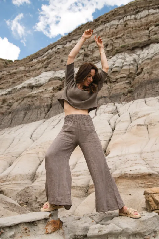 Smocked Waist Linen Pants sold by Bellissima