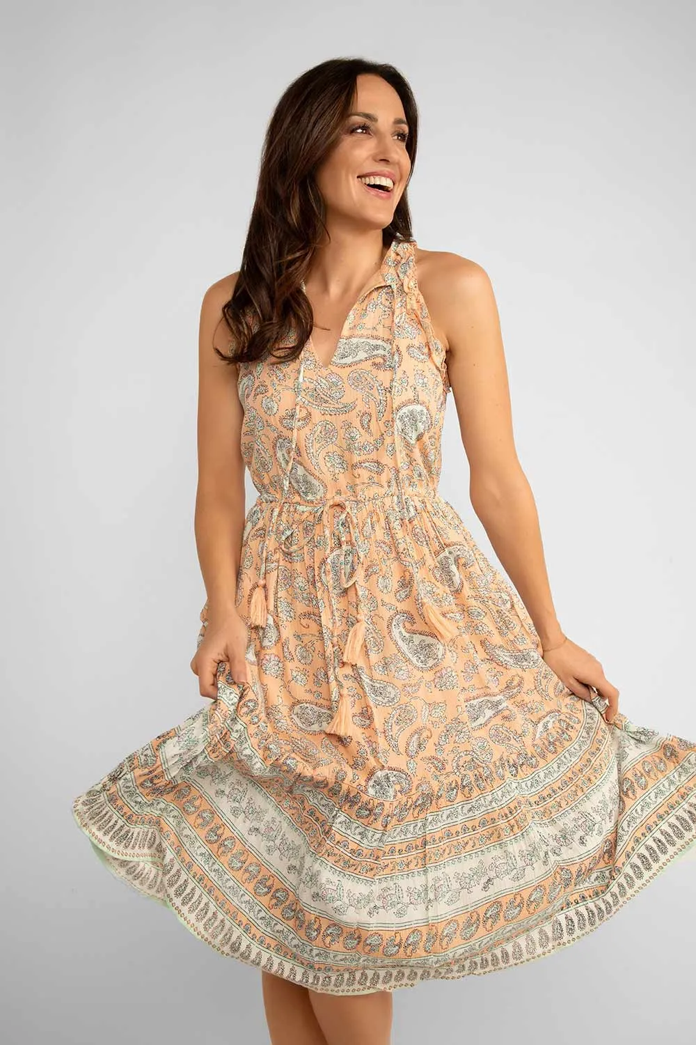 Paisley Print Ruffle Dress sold by Bellissima