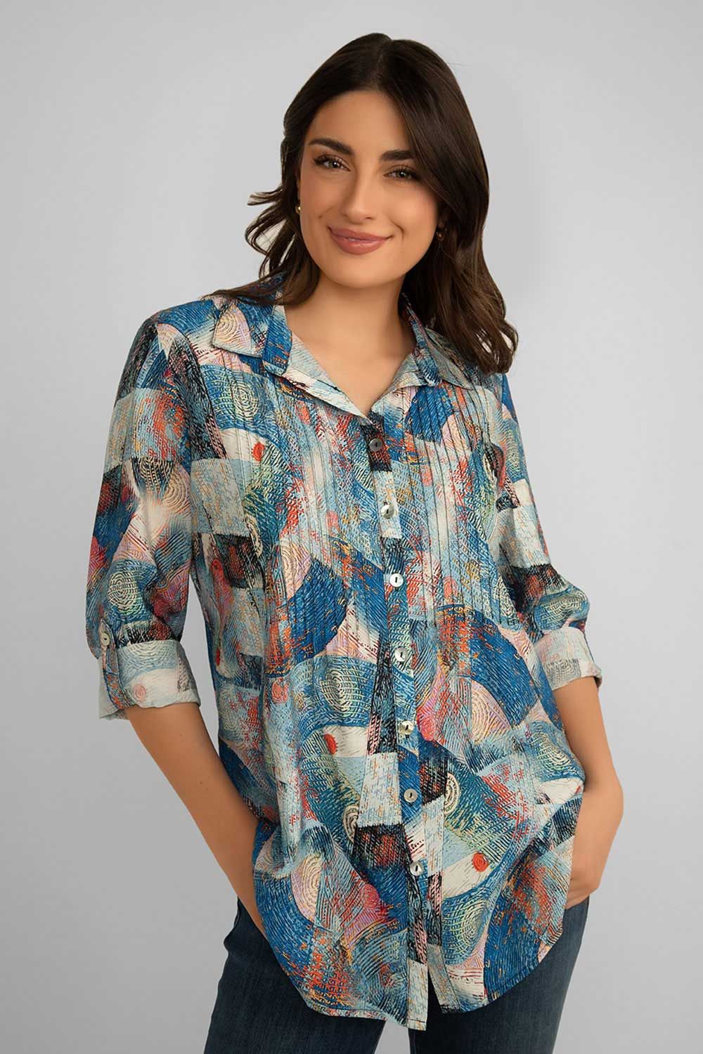 Pintuck Printed Blouse sold by Bellissima