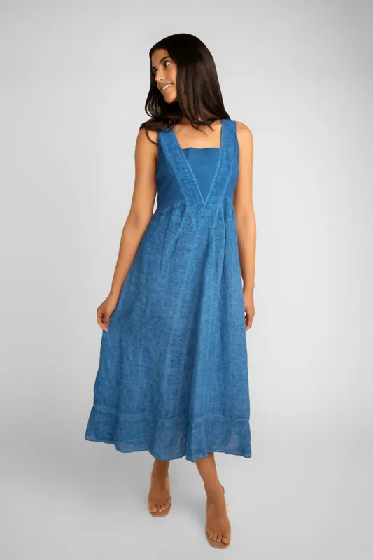 Sleeveless Square Neck Garment Dye Linen Dress sold by Bellissima