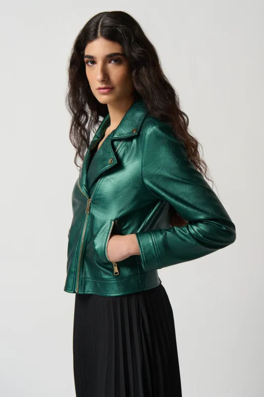 Emerald Faux Leather Biker Jacket sold by Bellissima
