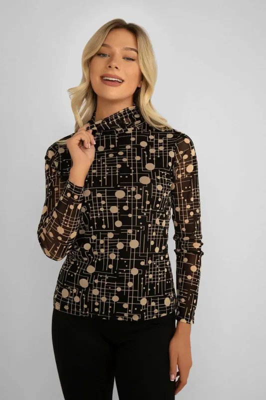 Printed Mesh Mock Neck Top sold by Bellissima