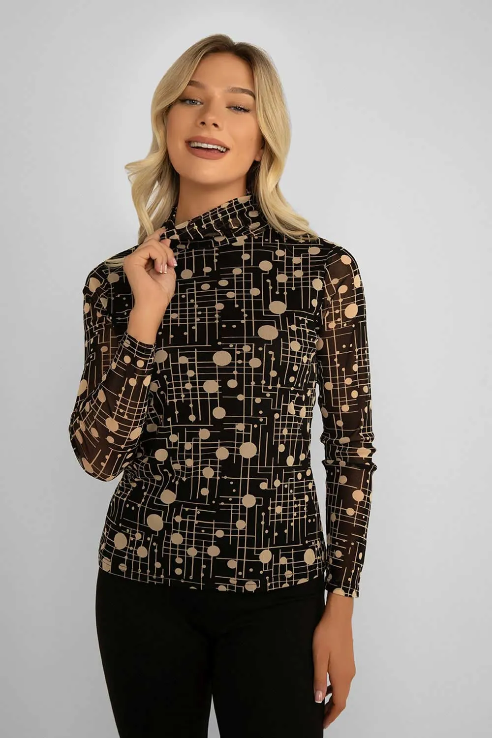 Printed Mesh Mock Neck Top sold by Bellissima