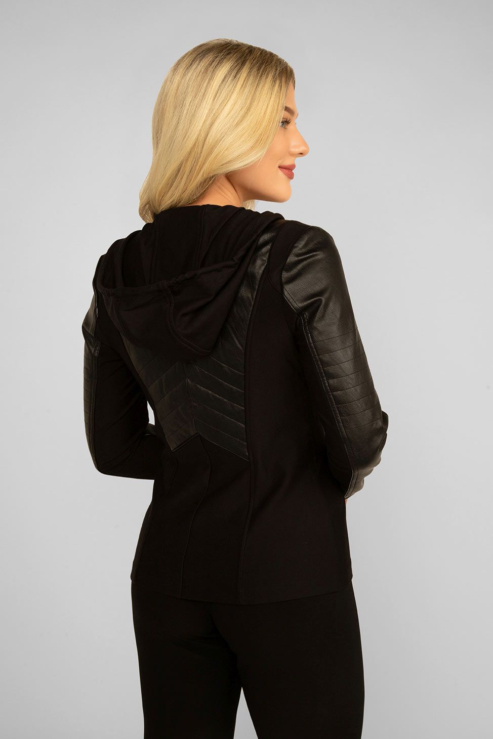 Faux Leather Hooded Moto Jacket sold by Bellissima product image thumbnail 2