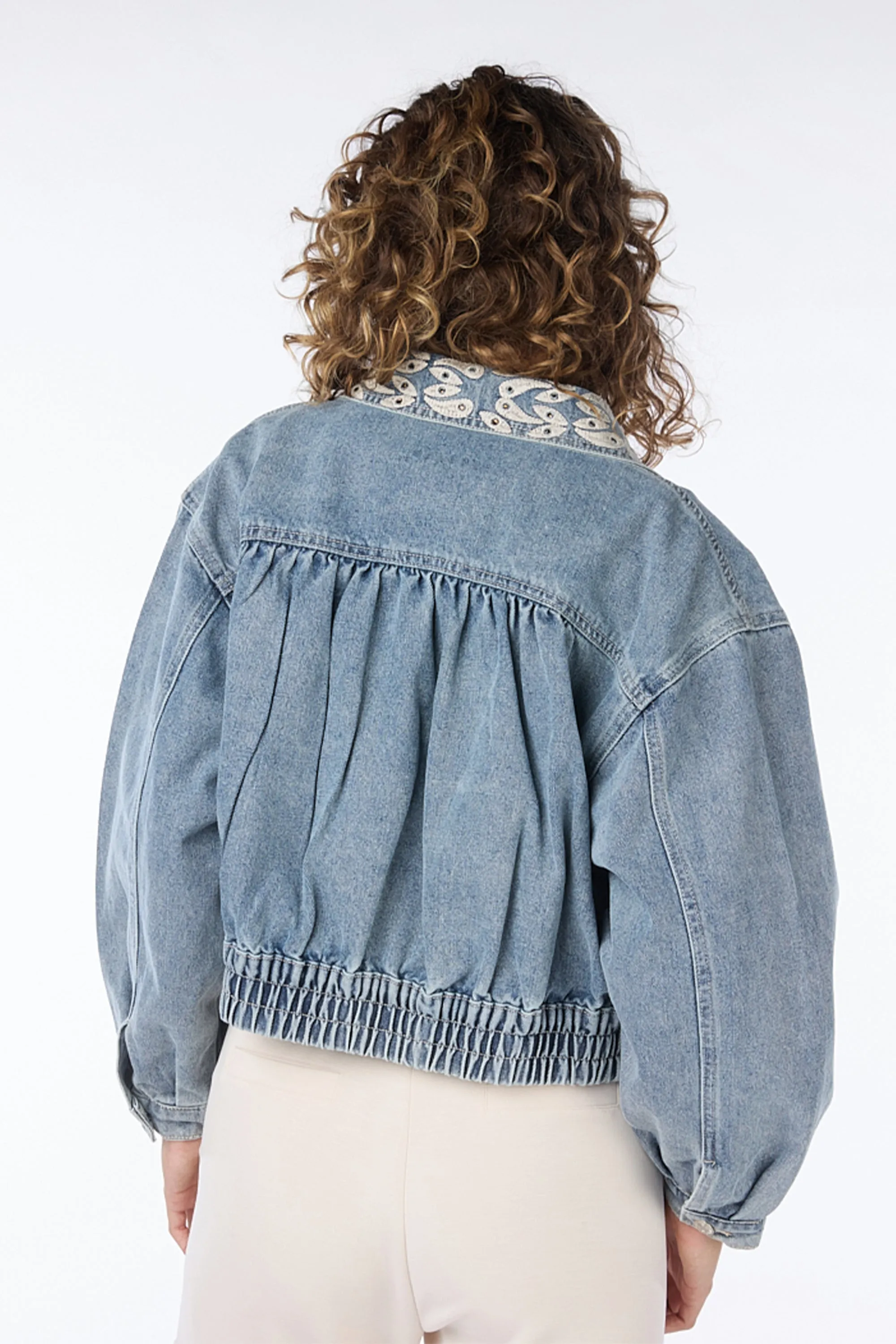 Cropped Blue Jean Jacket With Embroidery sold by Bellissima product image thumbnail 4