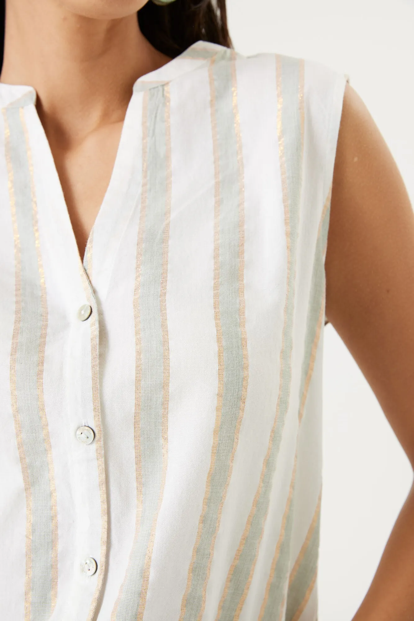 Sleeveless Button Up Stripe Blouse With Lurex sold by Bellissima product image thumbnail 2