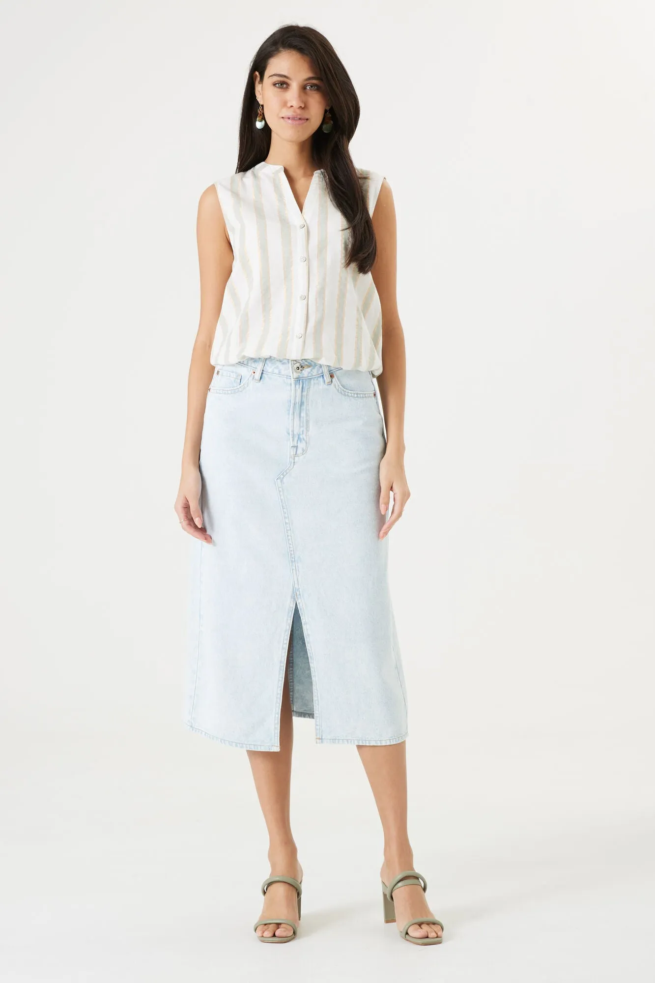 Sleeveless Button Up Stripe Blouse With Lurex sold by Bellissima product image thumbnail 3