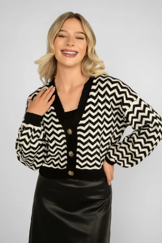 Zig Zag Button Up Cardigan sold by Bellissima