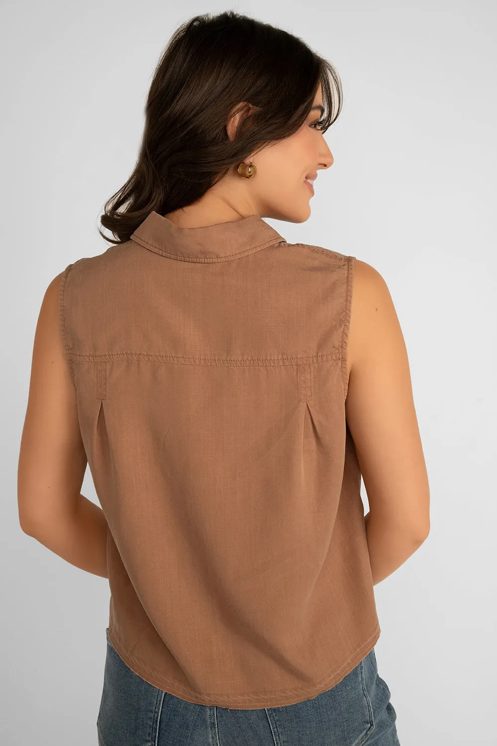 Sleeveless Tencel Button Up Shirt sold by Bellissima product image thumbnail 5