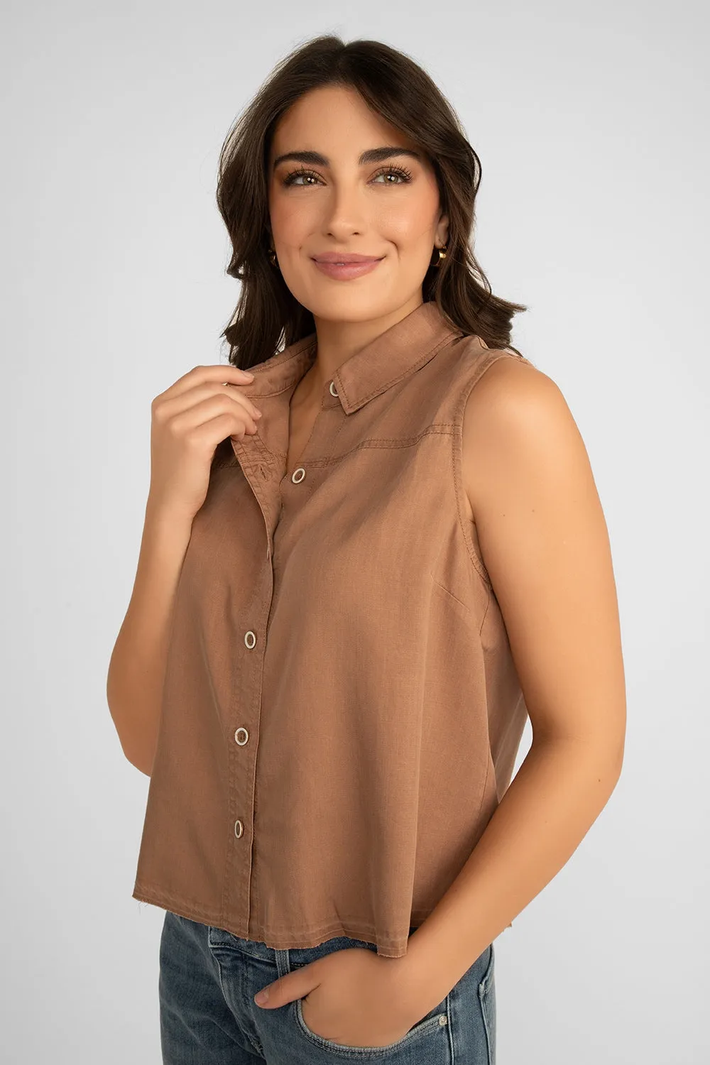 Sleeveless Tencel Button Up Shirt sold by Bellissima product image thumbnail 2