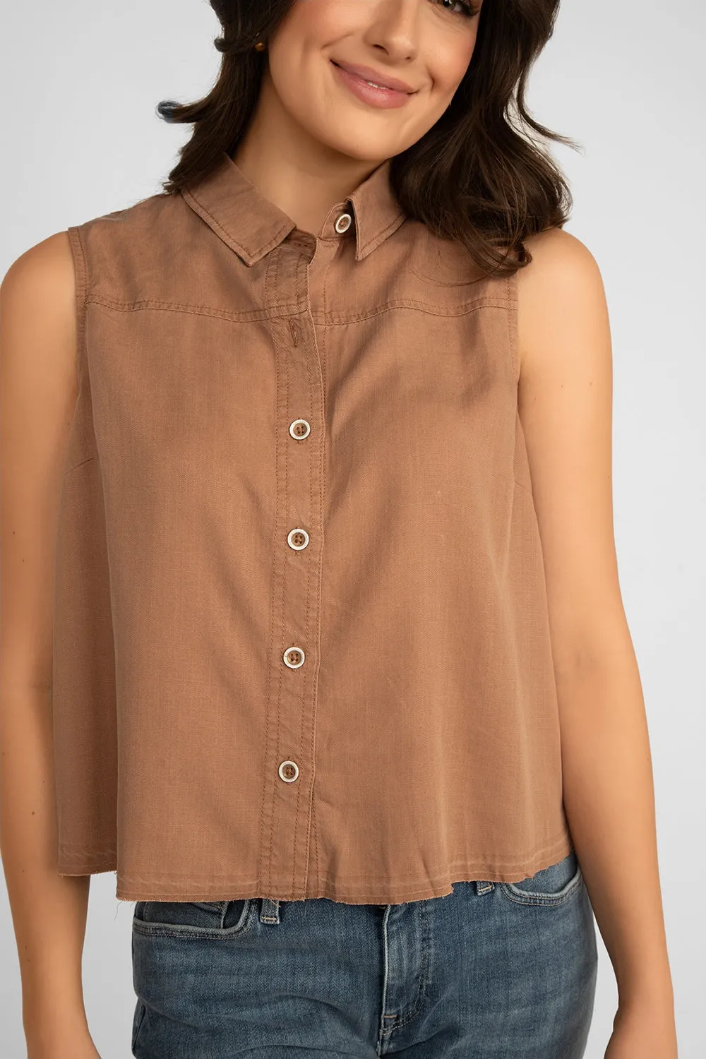 Sleeveless Tencel Button Up Shirt sold by Bellissima product image thumbnail 4