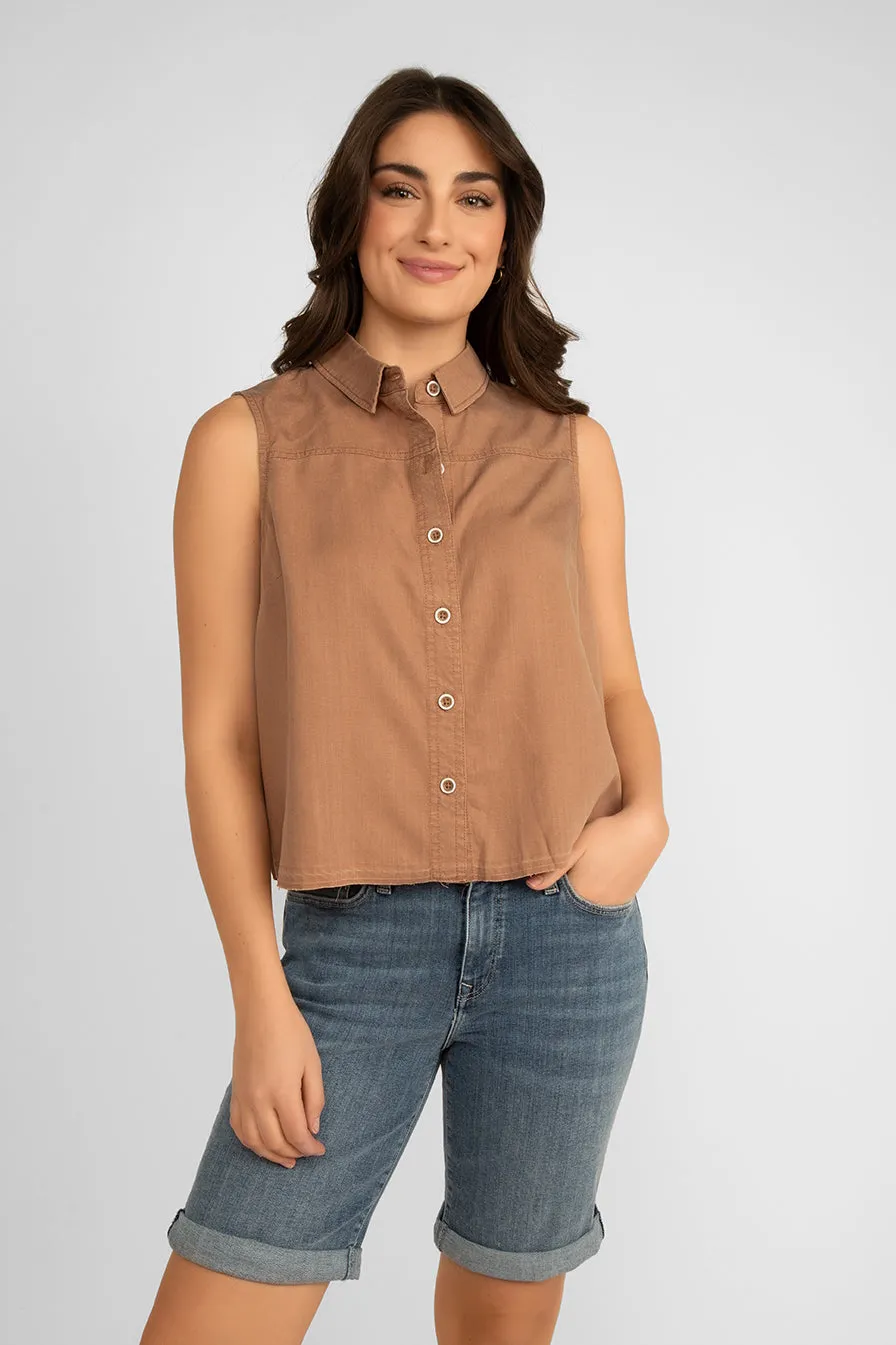 Sleeveless Tencel Button Up Shirt sold by Bellissima