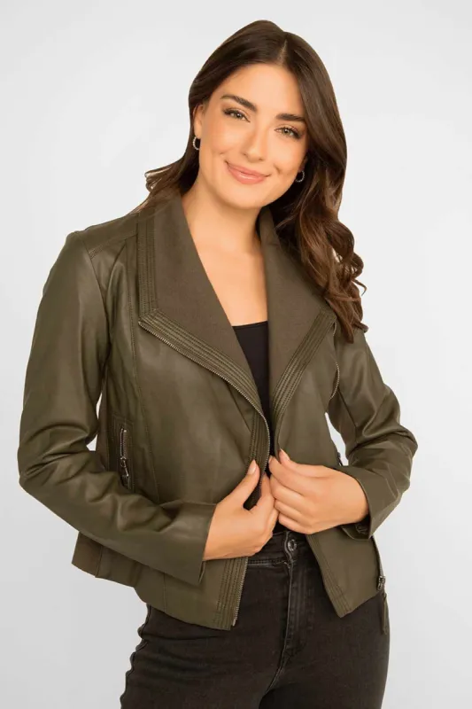 Zip Up Faux Leather Moto Jacket sold by Bellissima