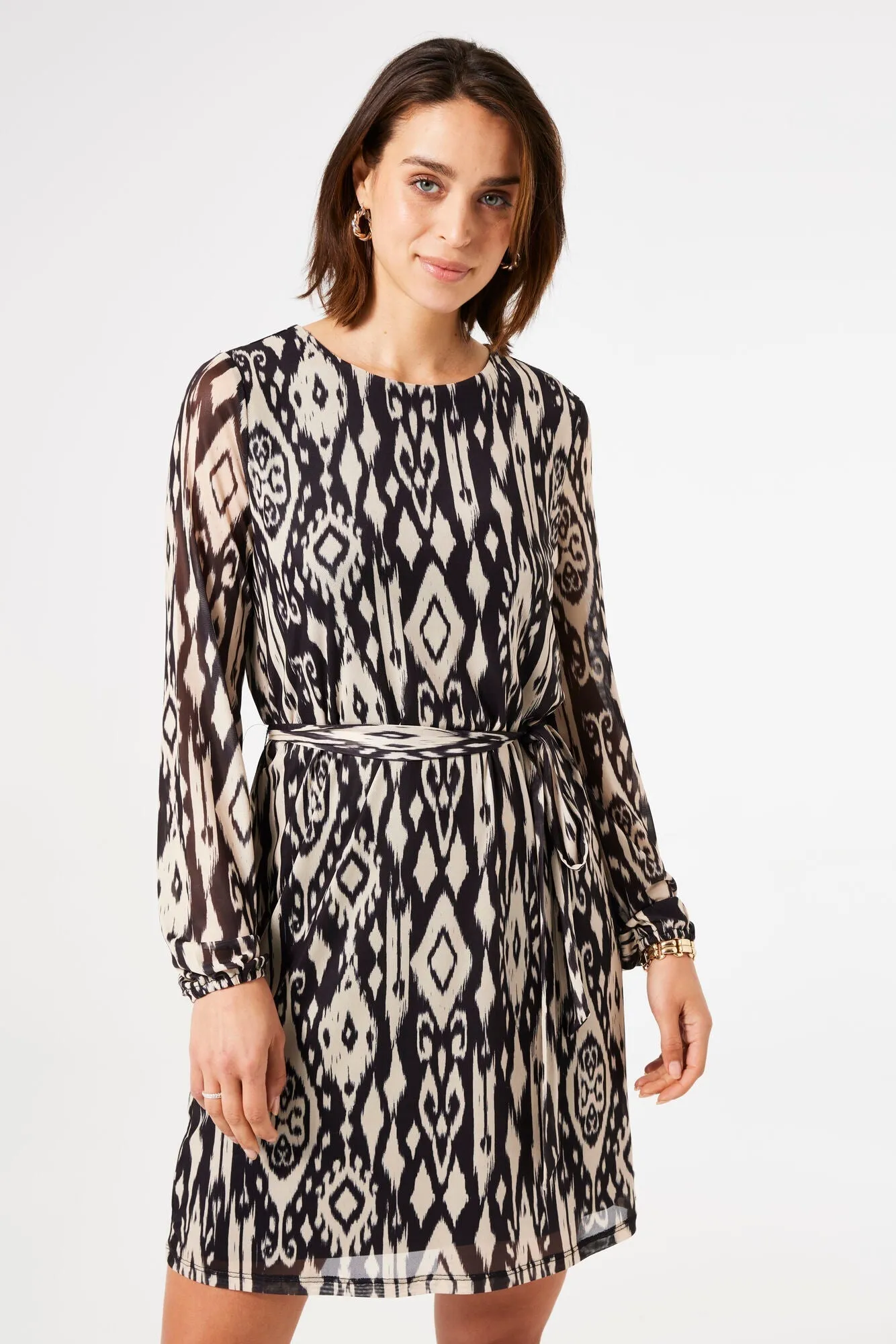Printed Long Sleeve Dress with Tie Belt sold by Bellissima product image thumbnail 3
