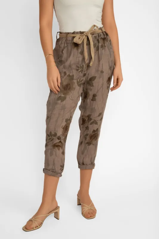 Floral Print Linen Pants With Belt sold by Bellissima