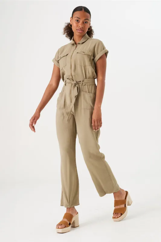 Short Sleeve Khaki Jumpsuit sold by Bellissima