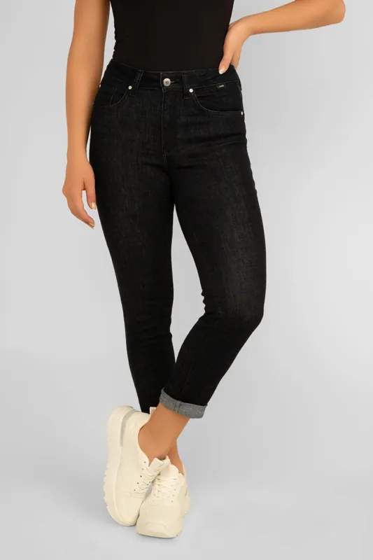 Kathleen Slim Boyfriend Jeans -  Solid Rinse Feather Blue sold by Bellissima