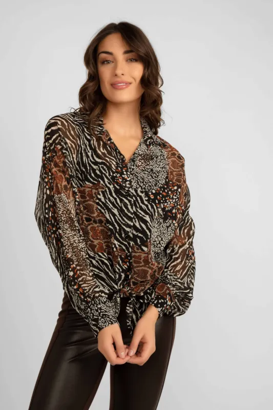 Front Tie Animal Print Blouse sold by Bellissima