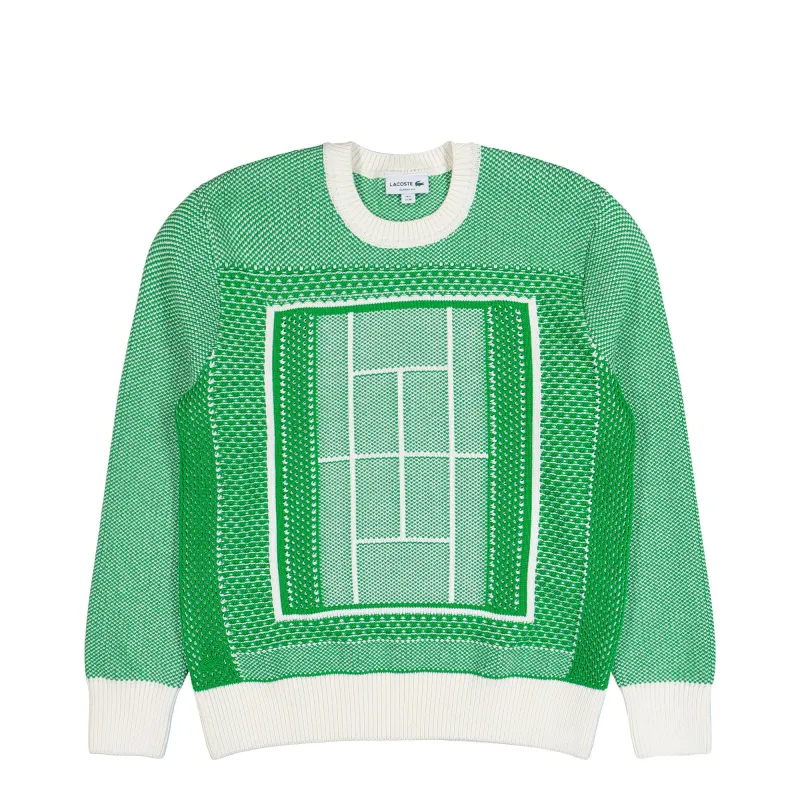 Tennis Court Jacquard Crew Neck Sweater made by Lacoste