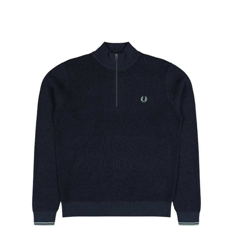 Waffle Stitch Half Zip Jumper made by Fred Perry