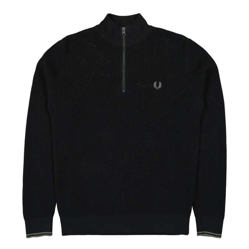 Waffle Stitch Half Zip Jumper made by Fred Perry