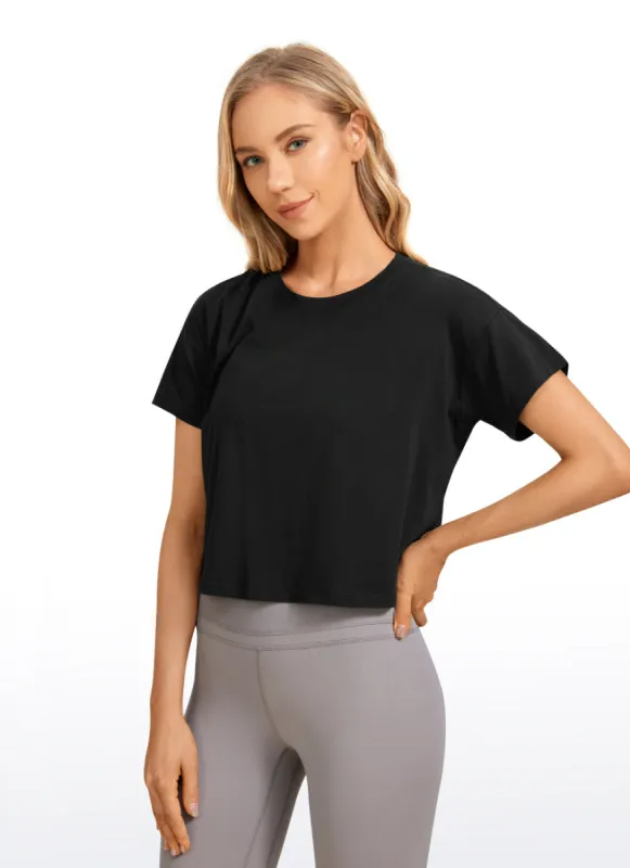 Pima Cotton Crew Neck Cropped Short Sleeve sold by CRZ Yoga