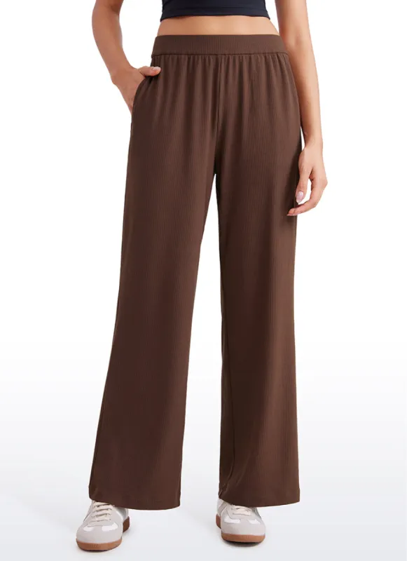 Ribbed High Rise Wide Leg Sweatpants with Pockets 30.5" sold by CRZ Yoga