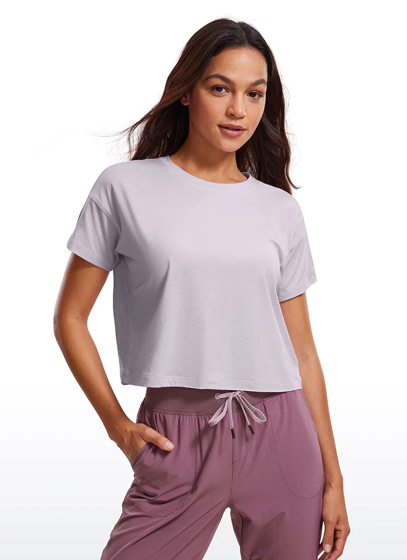 Pima Cotton Crew Neck Cropped Short Sleeve sold by CRZ Yoga