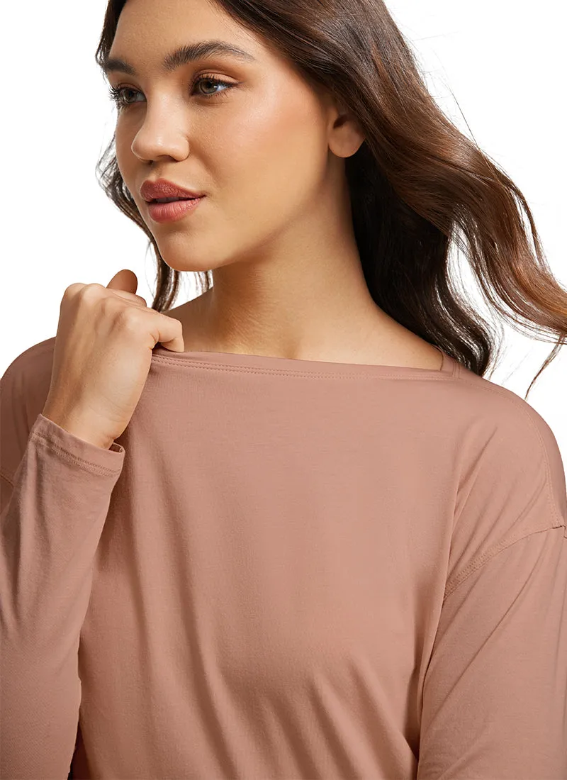 Pima Cotton Boat Neck Long Sleeve sold by CRZ Yoga product image thumbnail 3