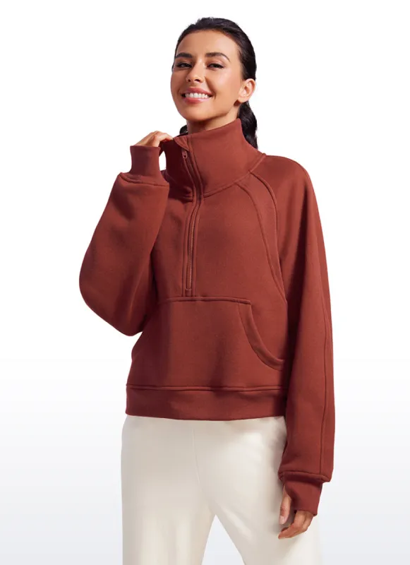Fleece Lined Half Zip Hoodies Funnel Neck with Thumb Holes sold by CRZ Yoga
