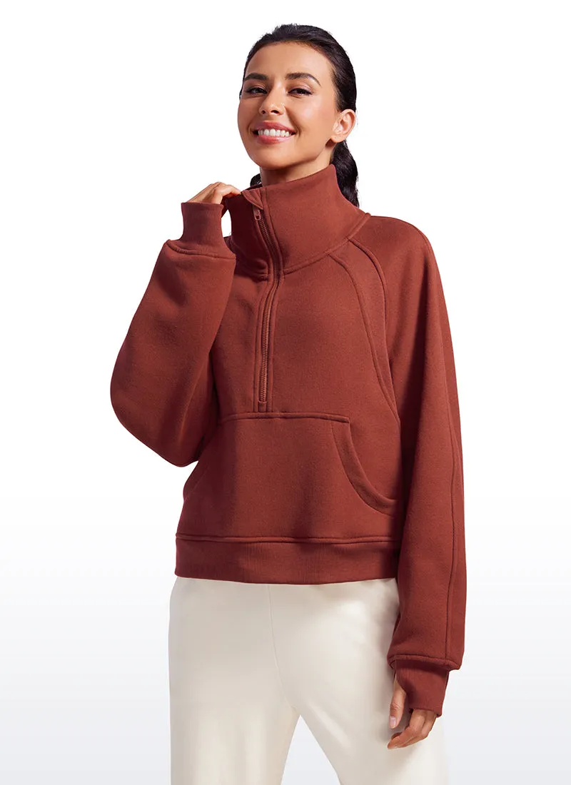 Fleece Lined Half Zip Hoodies Funnel Neck with Thumb Holes sold by CRZ Yoga