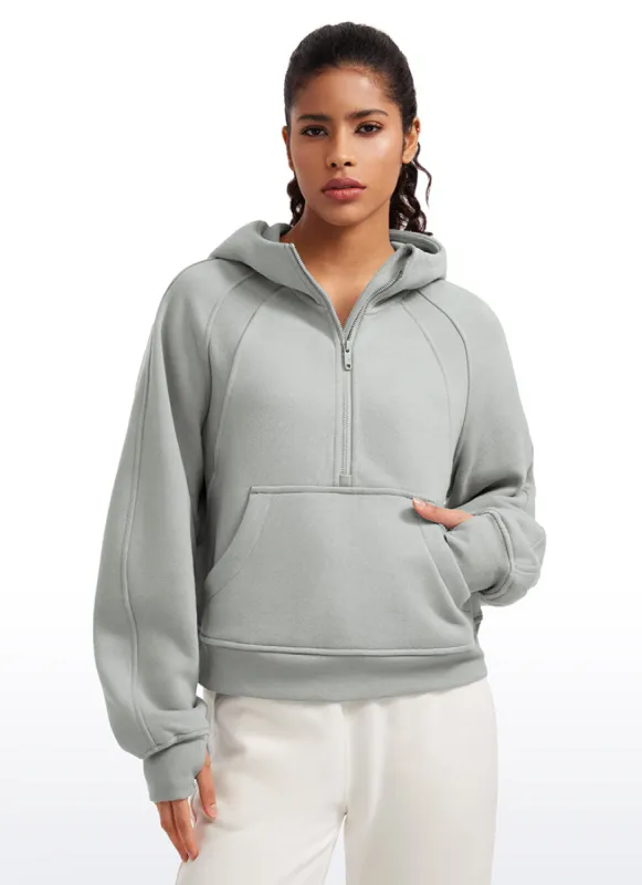Fleece Lined Half Zip Hoodies with Thumb Holes made by CRZ Yoga