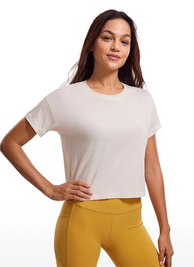 Pima Cotton Crew Neck Cropped Short Sleeve sold by CRZ Yoga