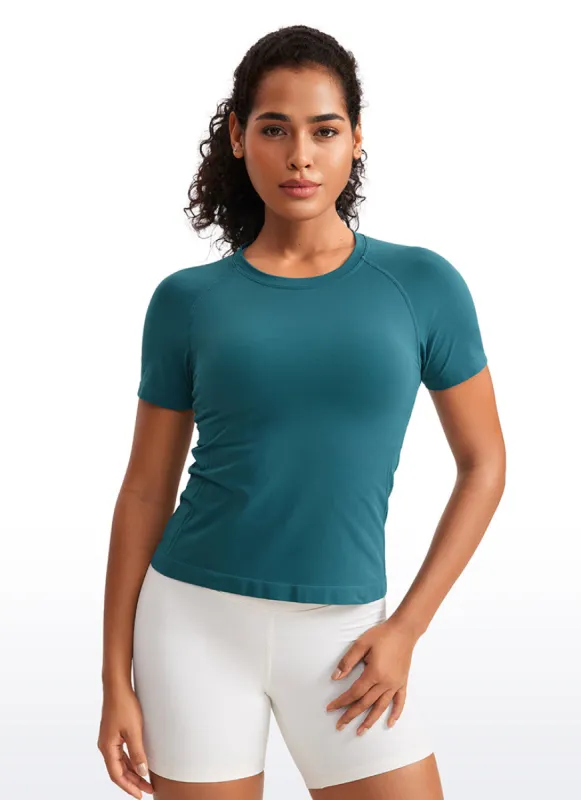 Seamless Crewneck Short Sleeve Shirts Waist Length sold by CRZ Yoga
