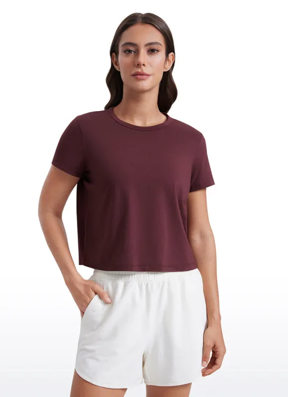 Pima Cotton Short Sleeves Cropped High Neck sold by CRZ Yoga