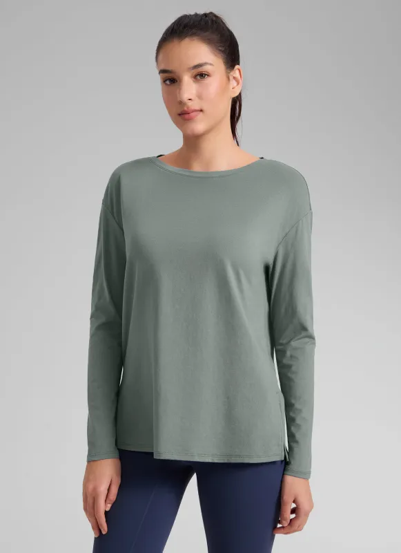 Cotton-Blend Boat Neck Long Sleeve made by CRZ Yoga