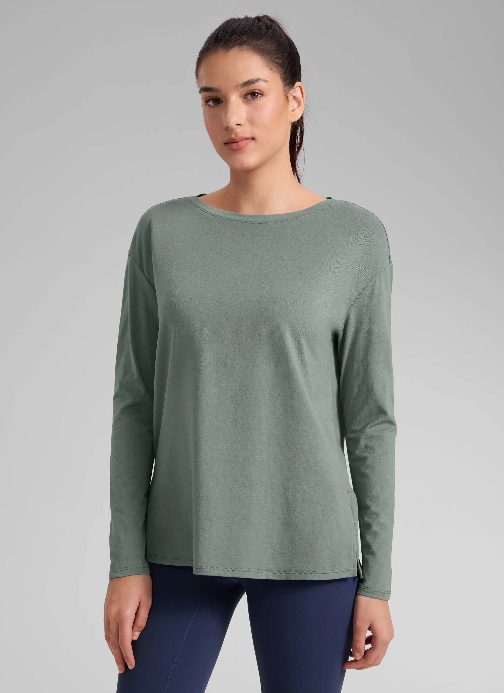 Cotton-Blend Boat Neck Long Sleeve sold by CRZ Yoga