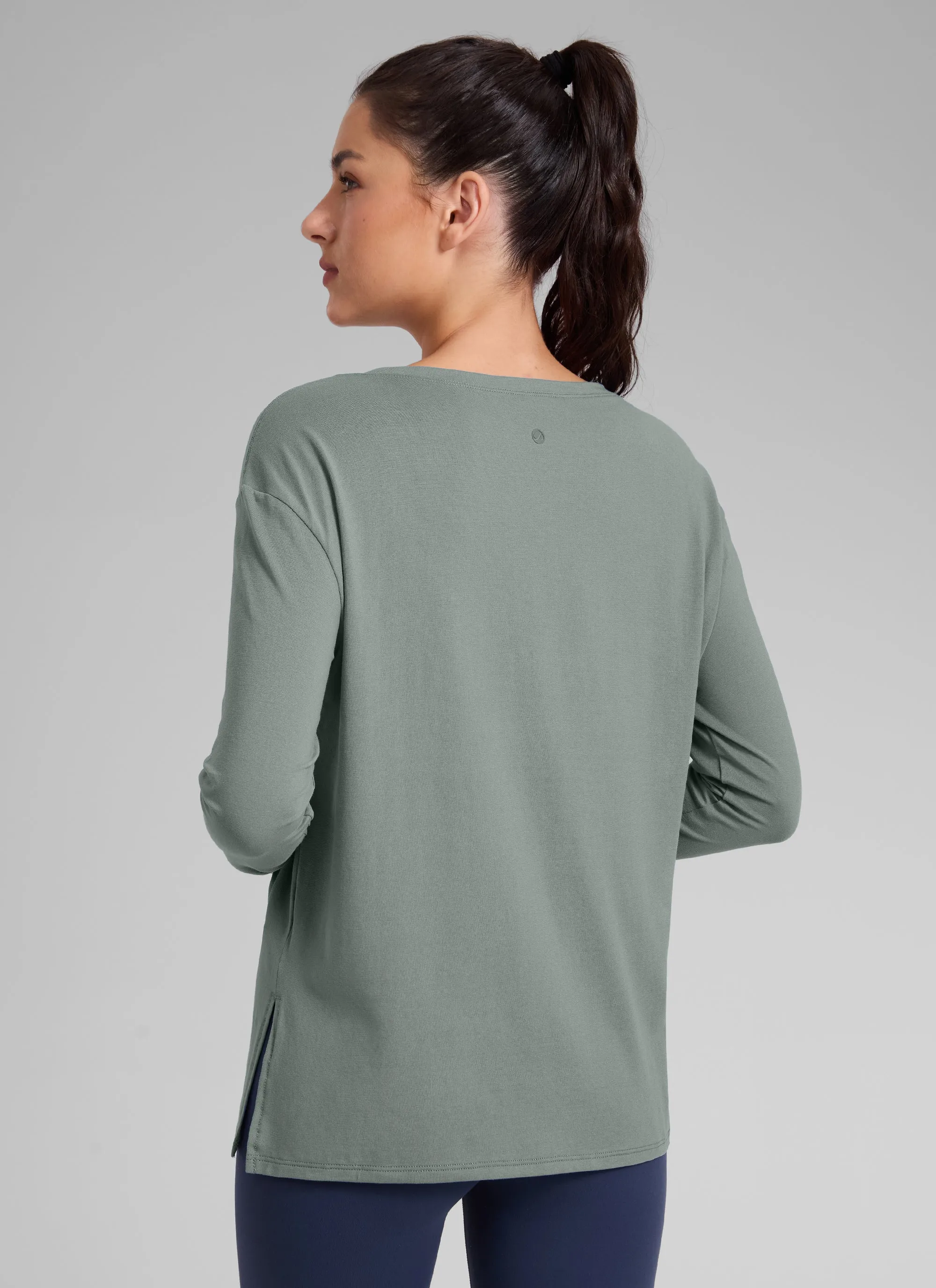 Cotton-Blend Boat Neck Long Sleeve sold by CRZ Yoga product image thumbnail 2