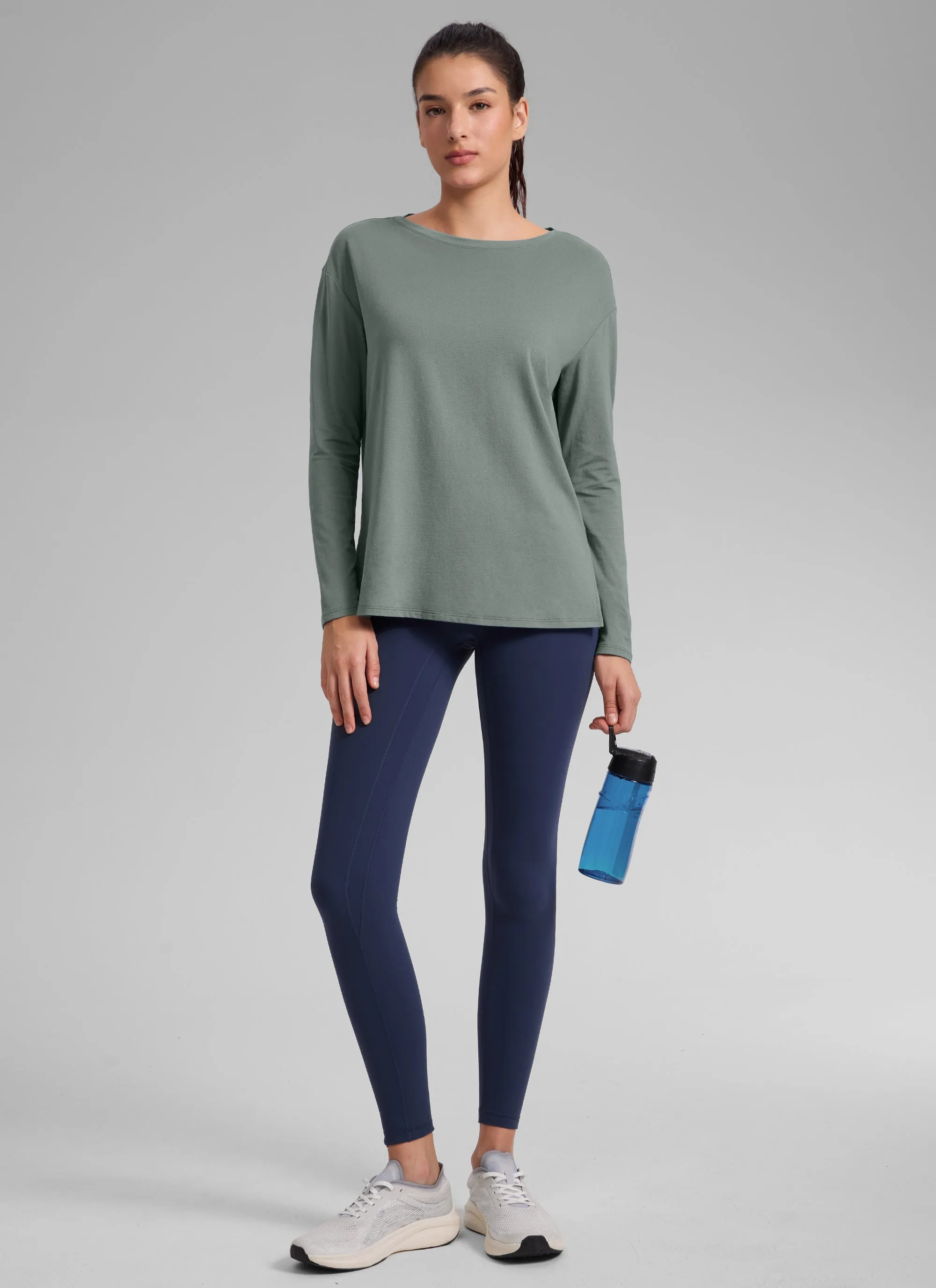 Cotton-Blend Boat Neck Long Sleeve sold by CRZ Yoga product image thumbnail 3