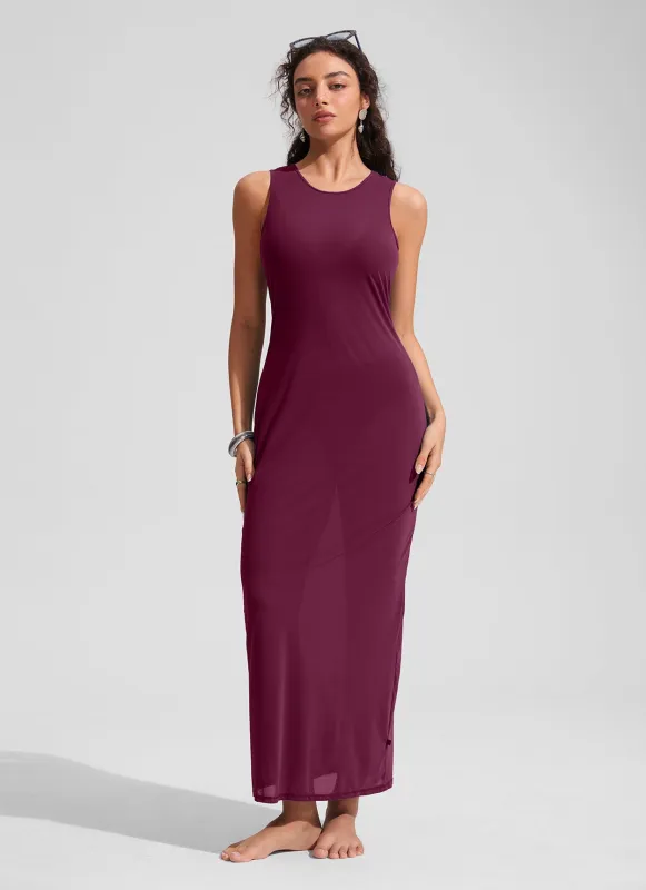 Mesh Midi Sleeveless Swimsuit Coverup with Back Slit sold by CRZ Yoga