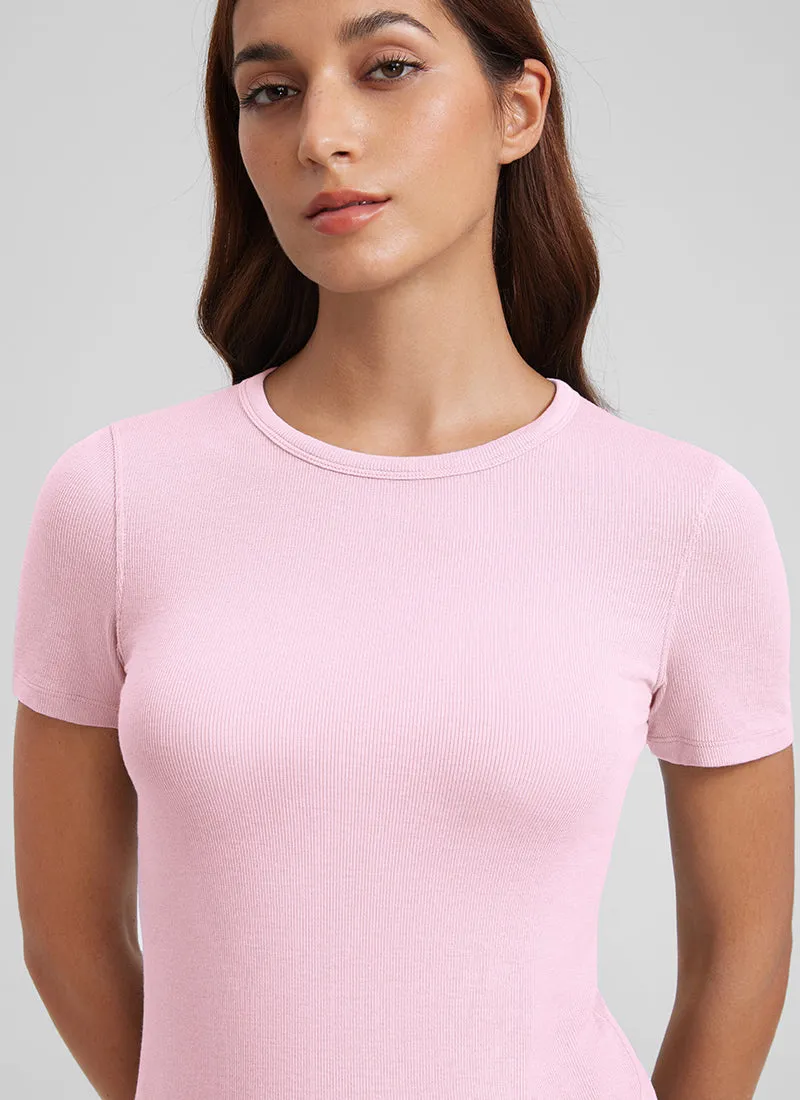 Modal Crew Neck Ribbed Short Sleeve sold by CRZ Yoga product image thumbnail 3