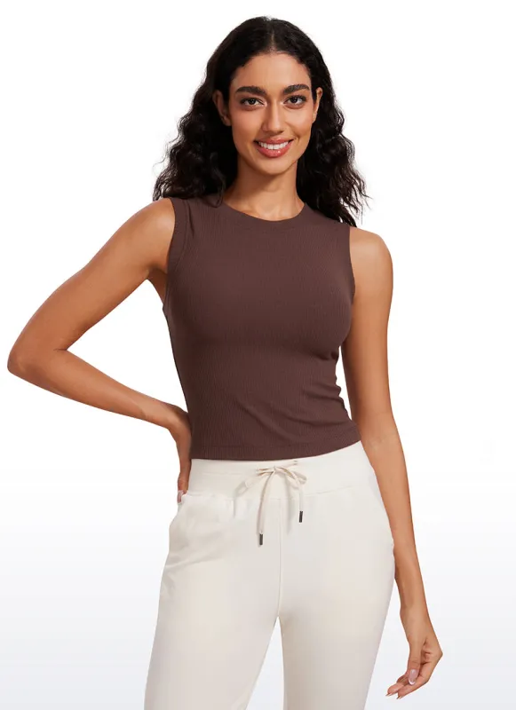 Ribbed Waist Length High Neck Tank made by CRZ Yoga