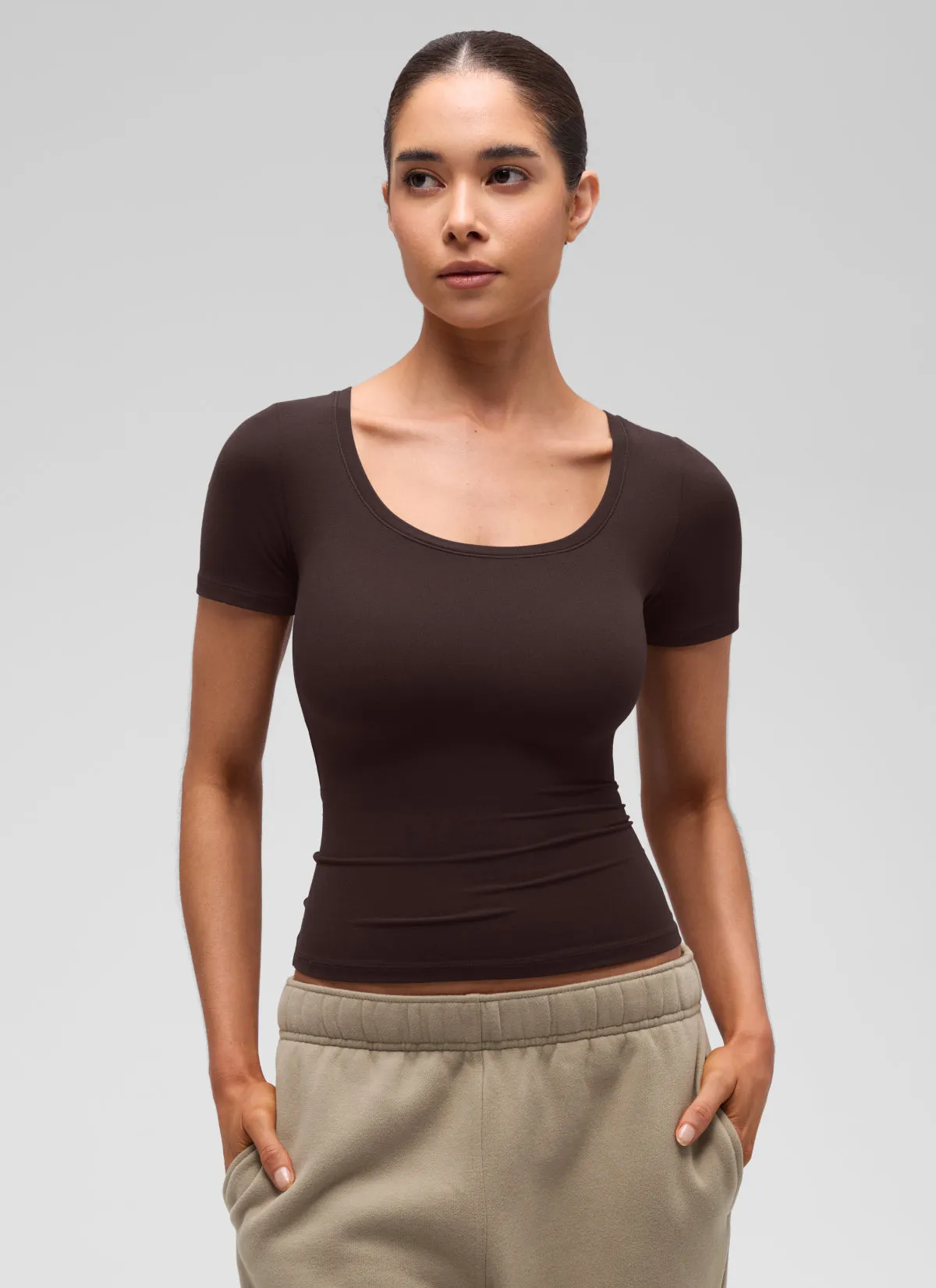 Softembrace U Neck Tight Fit Short Sleeve sold by CRZ Yoga