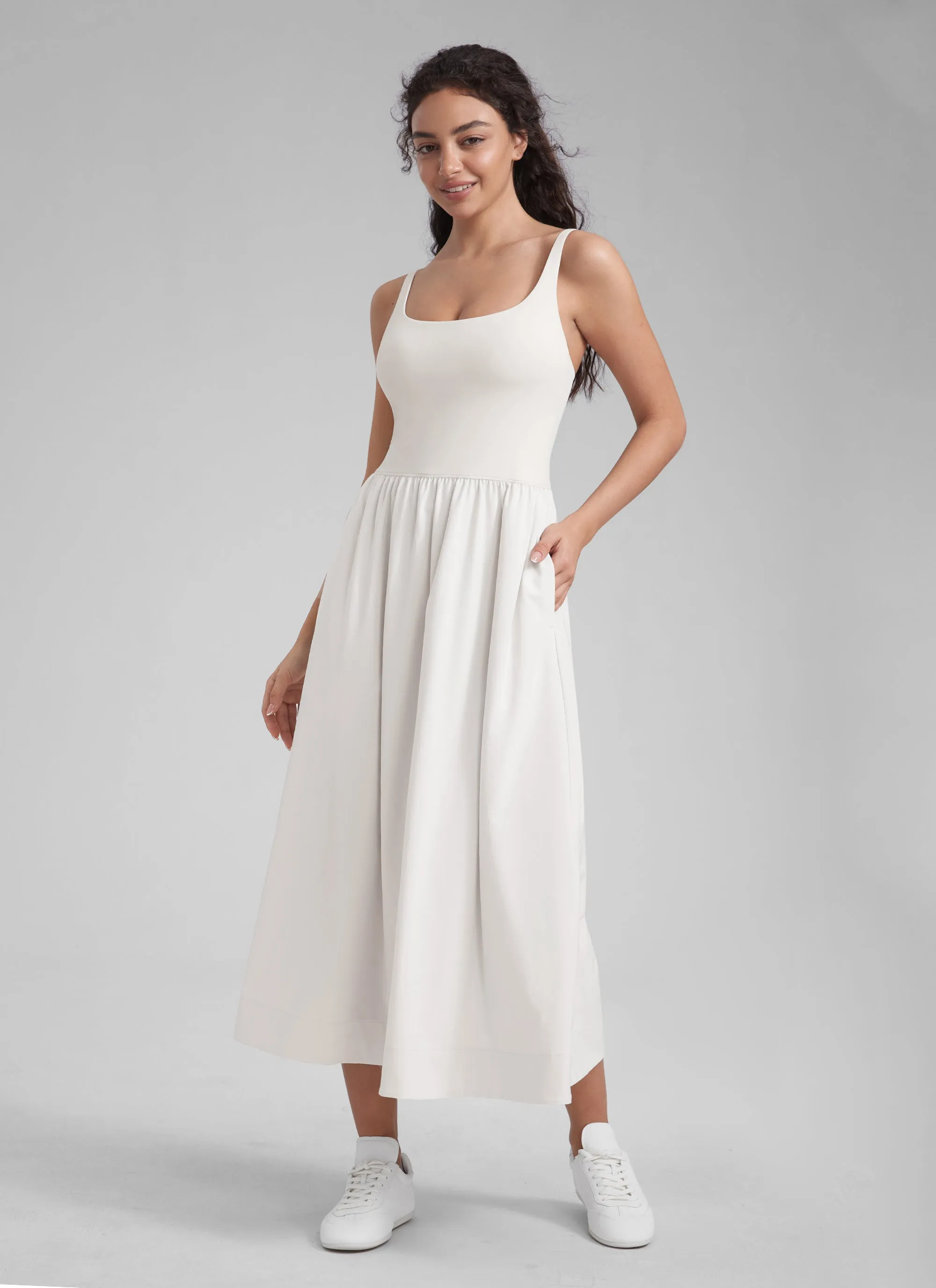 Square Neck Sleeveless Pocket Dress sold by CRZ Yoga