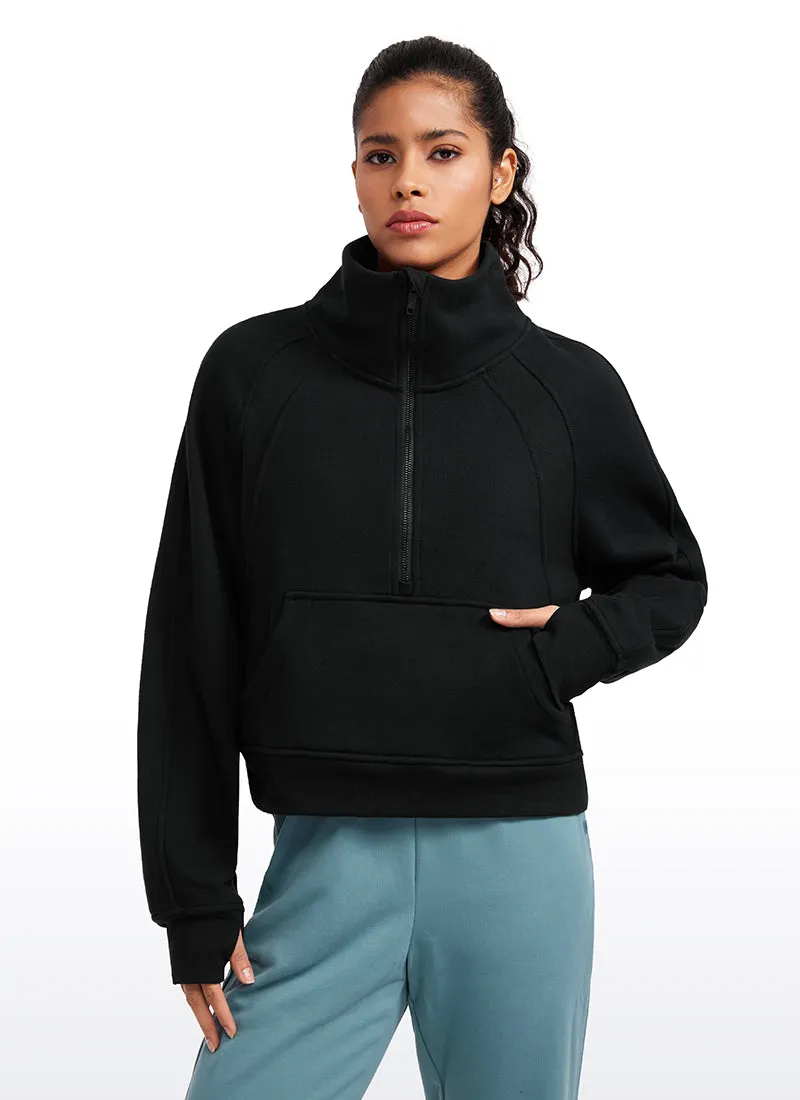 Fleece Lined Half Zip Hoodies Funnel Neck with Thumb Holes sold by CRZ Yoga