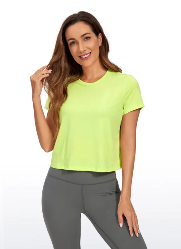 Pima Cotton Short Sleeves Cropped High Neck sold by CRZ Yoga
